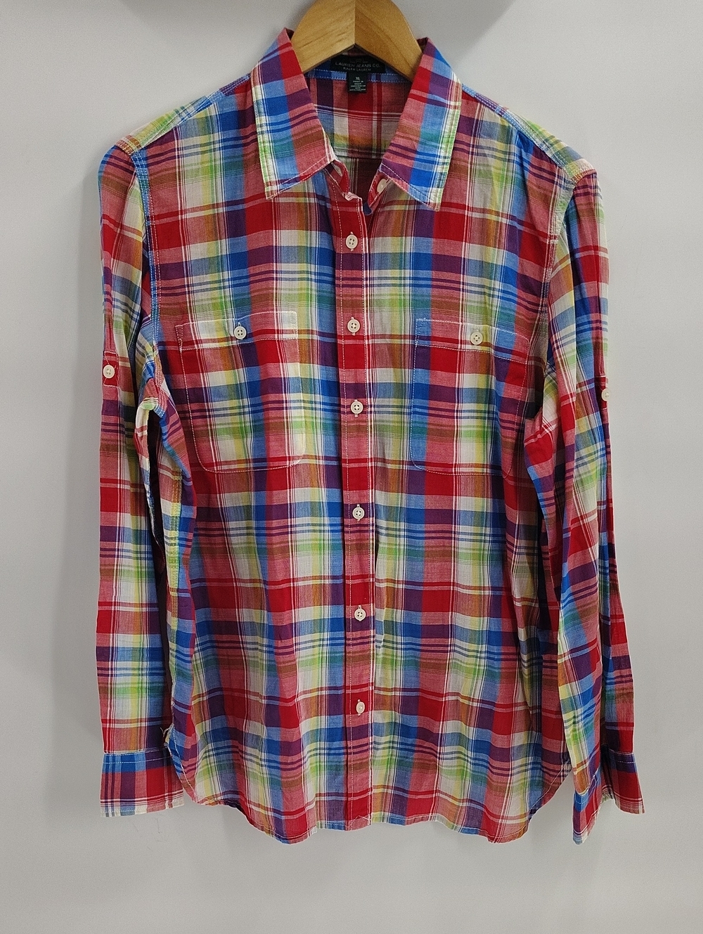 Lauren Ralph Lauren LRL Button Down Plaid Multicolor Size XL Semi Sheer